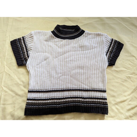 VINTAGE 90'S Cropped Short Sleeve Striped Knit Sweater - Picture 5 of 9